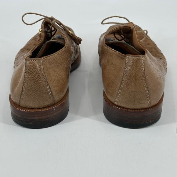 Fennix Dress Shoes Mens 11.5 Tan Ostrich Textured Alligator Leather Luxury Italy - Picture 6 of 11